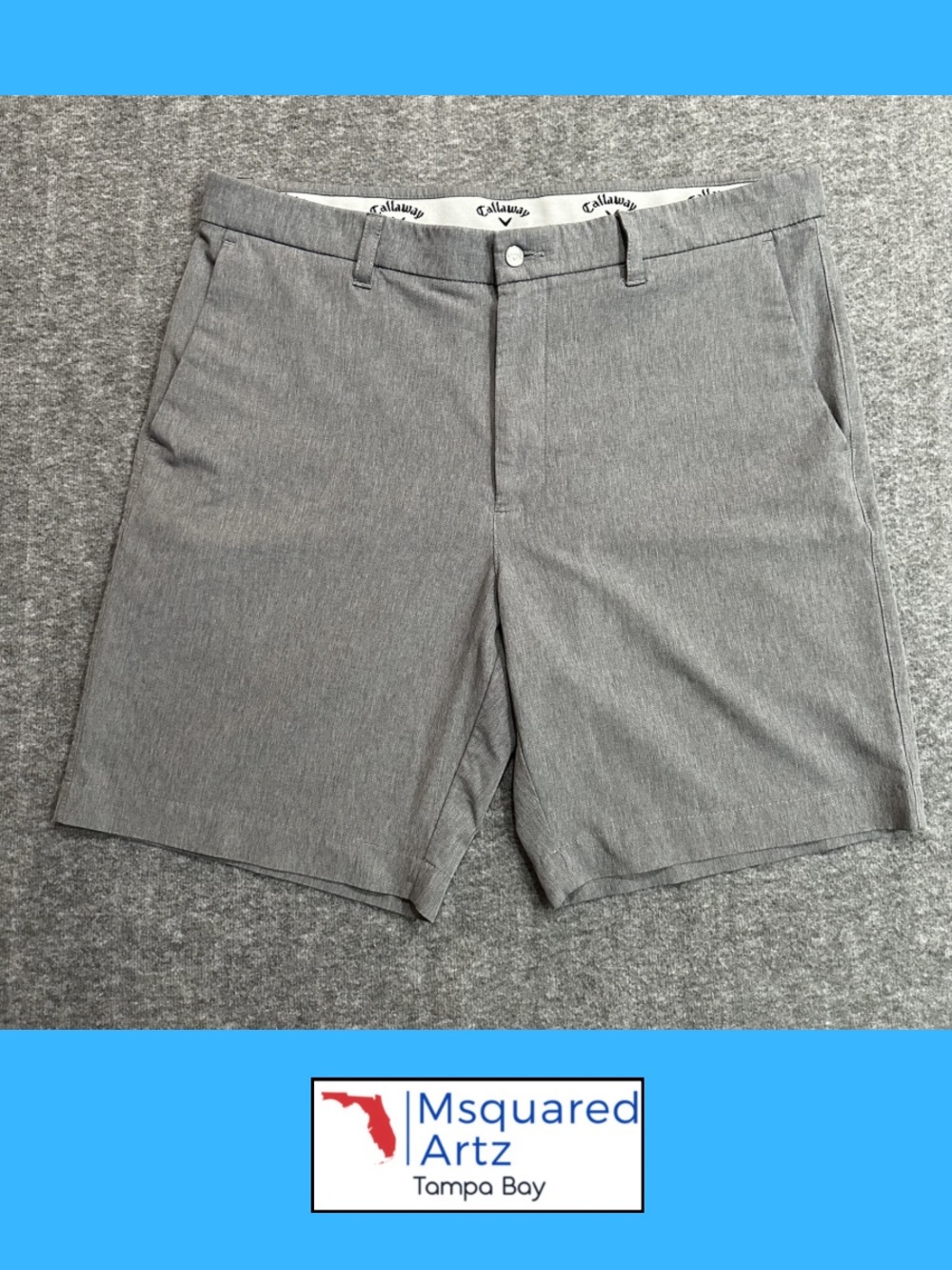 Callaway Golf Shorts Gray Performance Stretch Flat Front Size 36 Mens
